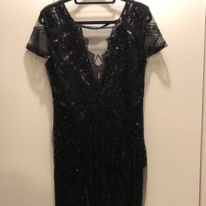 SOLD!! — Black Art Deco Sequin Dress
